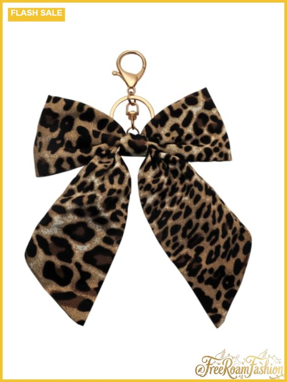 Leopard Print Fabric Bow Bag Charm Metal Keychain Purse Accessory